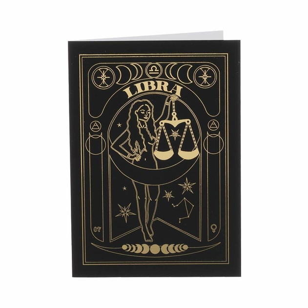 Image of Blossoms at Midnight Libra Zodiac Gold Foil Birthday Card