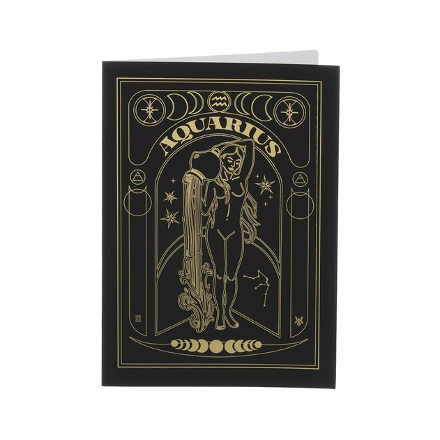 Image of Blossoms at Midnight Aquarius Zodiac Gold Foil Birthday Card