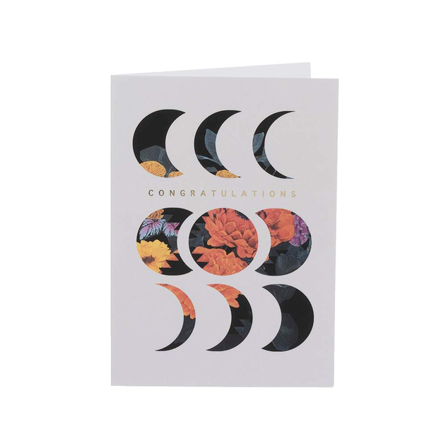 Image of Blossoms at Midnight Phases Moon Gold Foil Congratulations Card