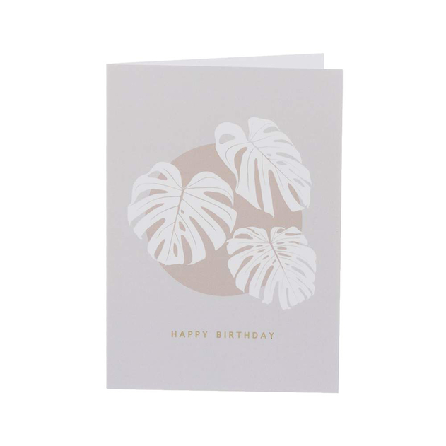 Image of Blossoms at Midnight Monstera Leaf Gold Foil Birthday Card