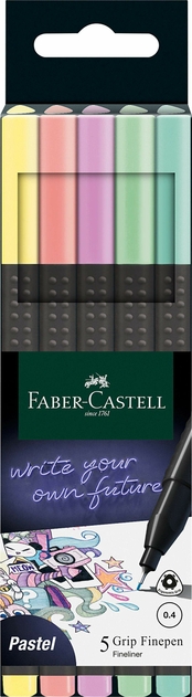 Faber-Castell Grip Fineliners, 0.4mm Nib Pastel (Pack of 5)