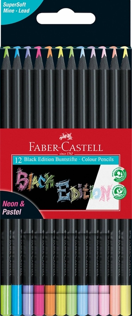 Faber-Castell Sustainable Black Edition Neon and Pastel Colouring Pencils (Pack of 12)