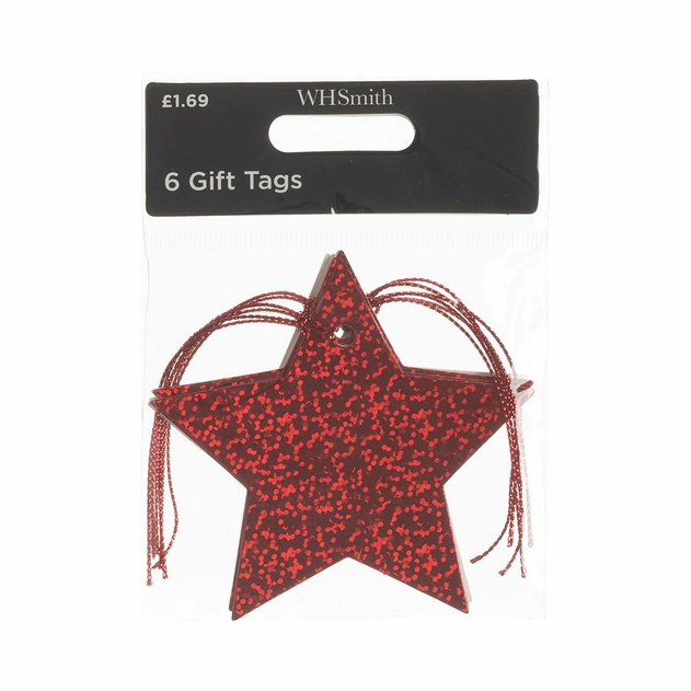 Image of WHSmith 6 Red Holographic Star Tags