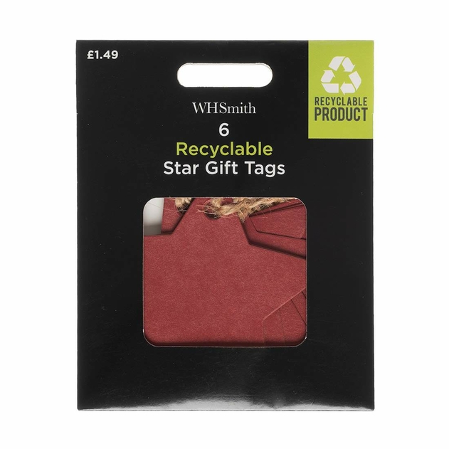 Image of WHSmith 6 Red Kraft Star Tags