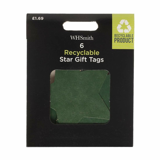 Image of WHSmith 6 Green Kraft Star Tags