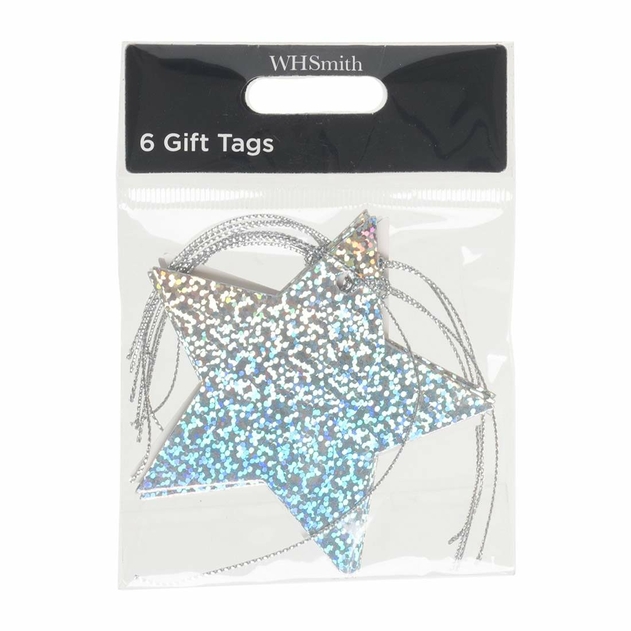 Image of WHSmith 6 Silver Holographic Star Tags