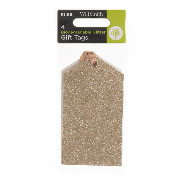 Image of WHSmith 4 Gold Bio Glitter Tags
