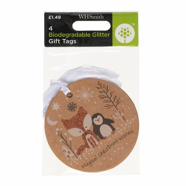 Image of WHSmith 4 Woodland Friends Bio Glitter Tags