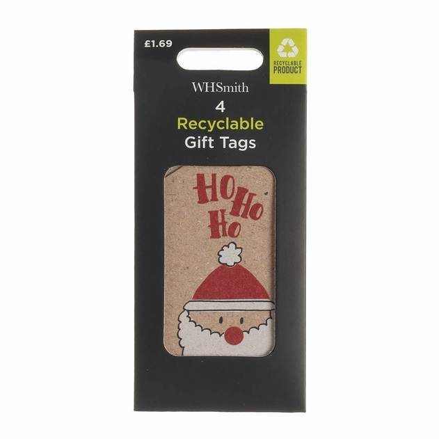 Image of WHSmith Recyclable 4 HO HO HO Santa Tags