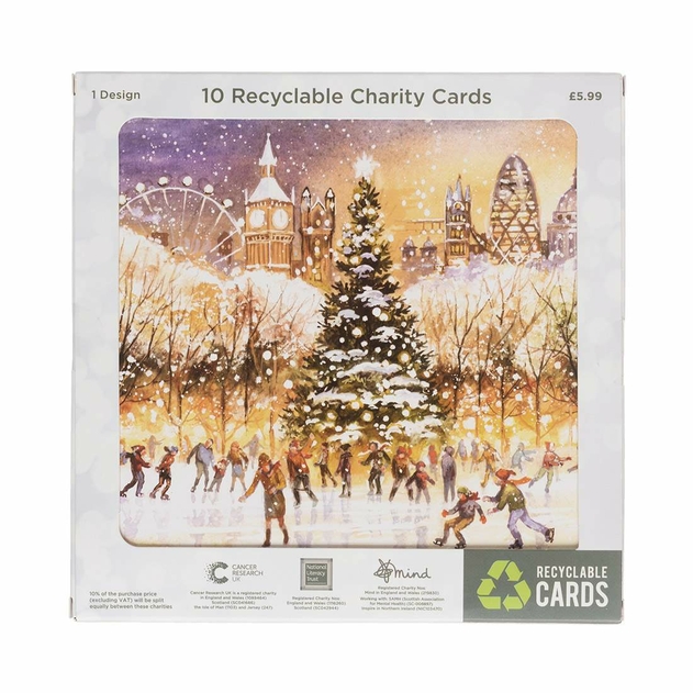 Image of WHSmith Festive Ice Skaters Recyclable Christmas Card Pack of 10