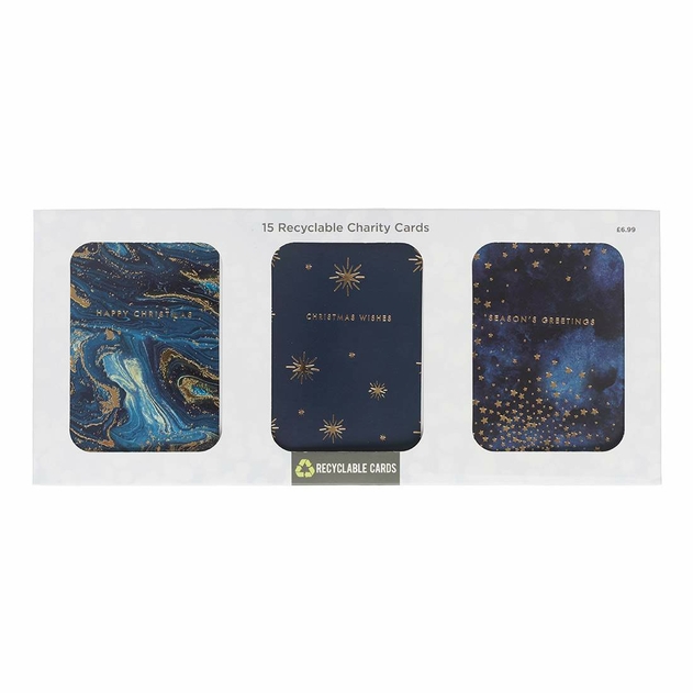 Image of WHSmith Recyclable Midnight Stars Christmas Card Pack of 15