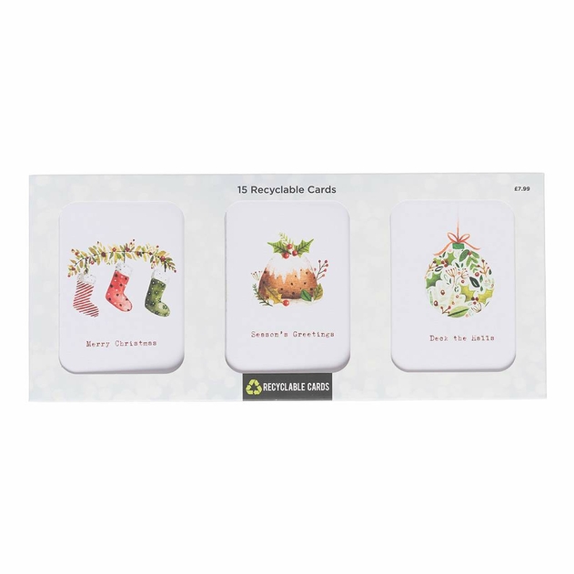 Image of WHSmith Watercolour Festive Icons Christmas Card Pack of 15