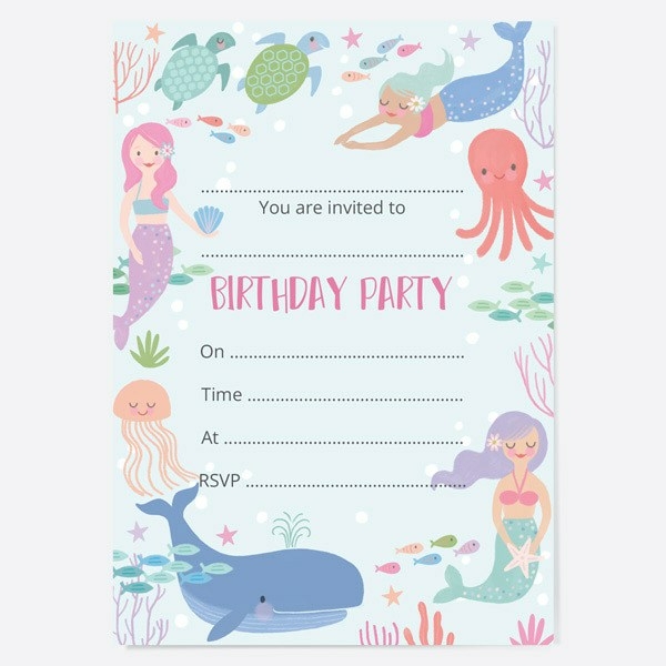 Image of Dotty About Paper Mermaid Sea Kids Birthday Invitations Pack of 10