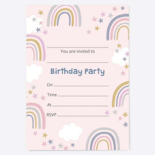 Image of Dotty About Paper Boho Rainbow Kids Birthday Invitations Pack of 10