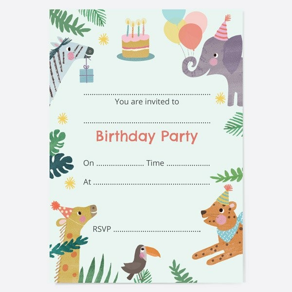 Image of Dotty About Paper Jungle Animals Kids Birthday Invitations Pack of 10