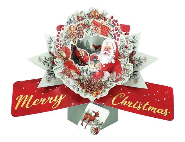 Image of Second Nature Wreath With Santa Pop Up Christmas Card