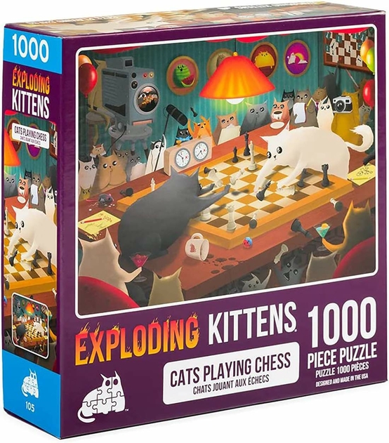 Image of Exploding Kitens Cats Playing Chess 1000 Piece Jigsaw Puzzle