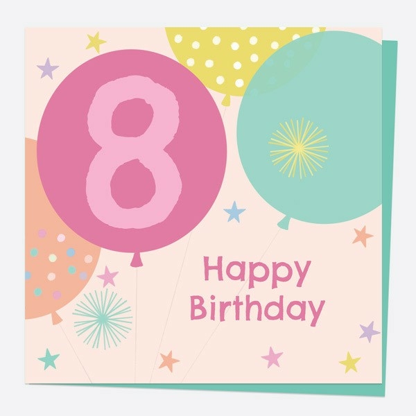 Image of Dotty About Paper Blush Balloons Age 8 Birthday Card