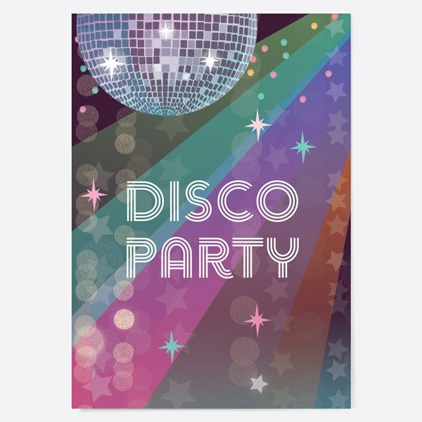 Image of Dotty About Paper Glitter Ball Disco Kids Birthday Invitations Pack of 10