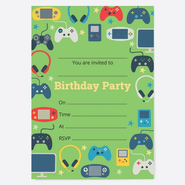 Image of Dotty About Paper Gaming Kids Birthday Invitations Pack of 10