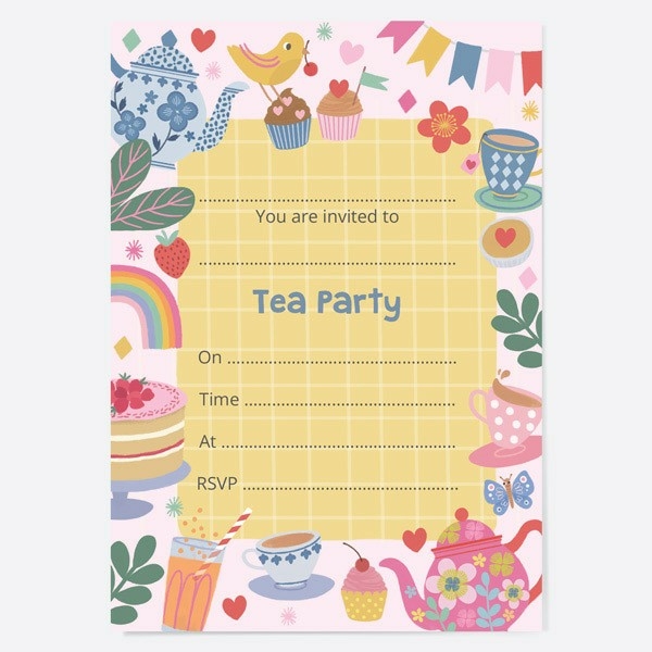 Image of Dotty About Paper Tea Party Kids Birthday Invitations Pack of 10