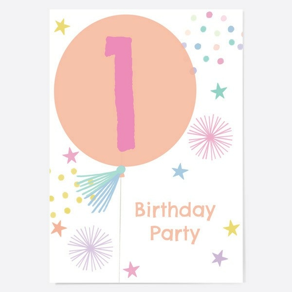 Image of Dotty About Paper Blush Balloons Age 1 Kids Birthday Invitations Pack of 10