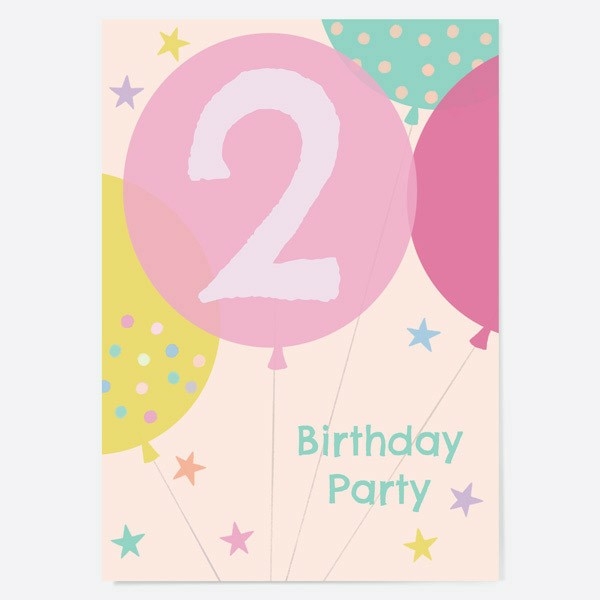 Image of Dotty About Paper Blush Balloons Age 2 Kids Birthday Invitations Pack of 10