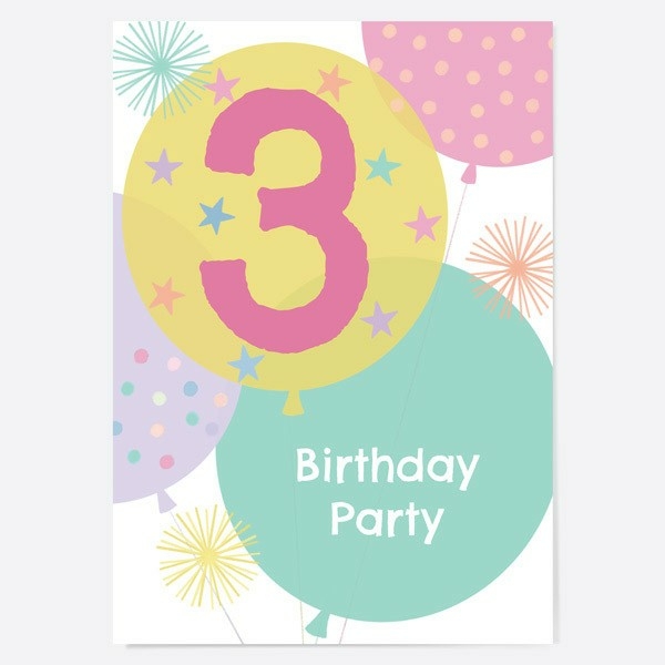 Image of Dotty About Paper Blush Balloons Age 3 Kids Birthday Invitations Pack of 10