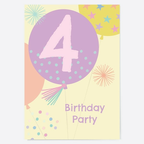 Image of Dotty About Paper Blush Balloons Age 4 Kids Birthday Invitations Pack of 10
