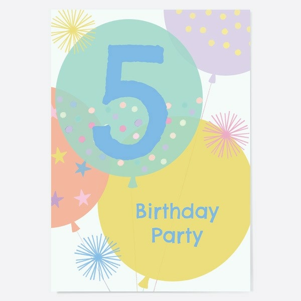 Image of Dotty About Paper Blush Balloons Age 5 Kids Birthday Invitations Pack of 10