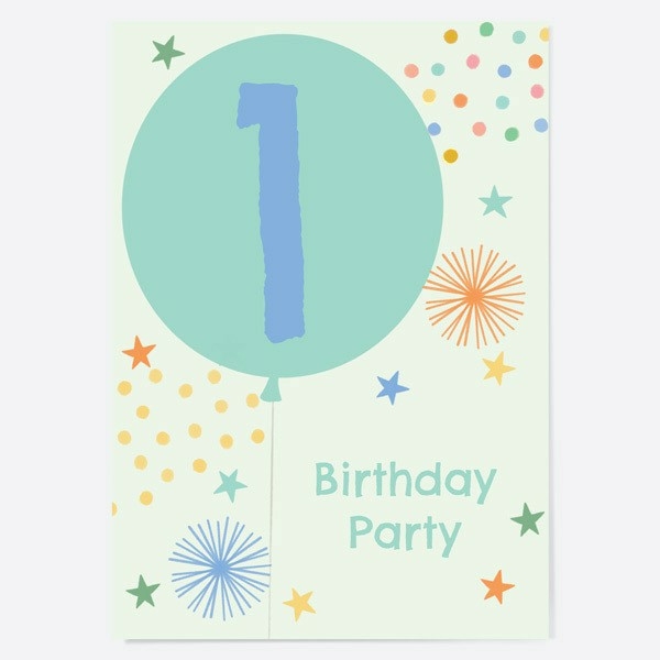 Image of Dotty About Paper Blue Balloons Age 1 Kids Birthday Invitations Pack of 10