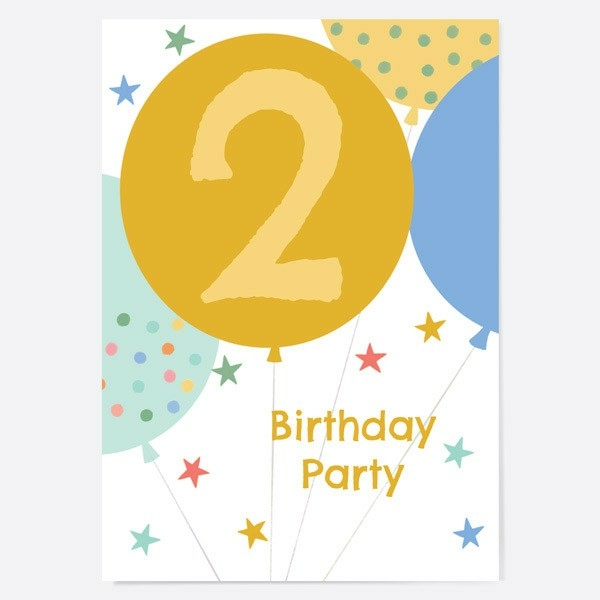 Image of Dotty About Paper Blue Balloons Age 2 Kids Birthday Invitations Pack of 10