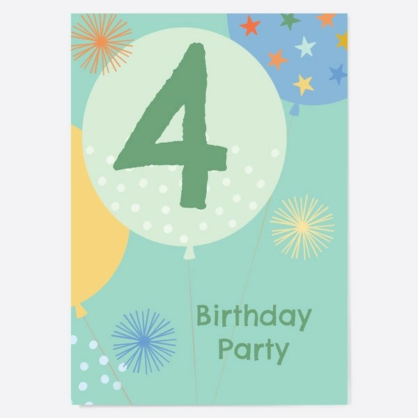 Image of Dotty About Paper Blue Balloons Age 4 Kids Birthday Invitations Pack of 10
