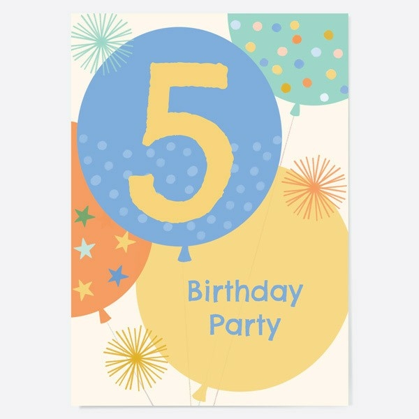 Image of Dotty About Paper Blue Balloons Age 5 Kids Birthday Invitations Pack of 10