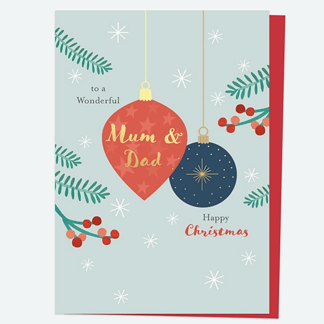 Image of Dotty About Paper Baubles & Berries Decorations Mum Dad Foil Christmas Card