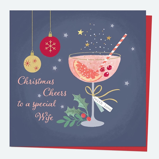 Image of Dotty About Paper Fizz Champagne Wife Foil Christmas Card