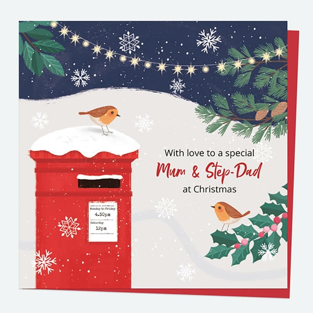 Image of Dotty About Paper Postbox Robin Night Mum Step-Dad Christmas Card