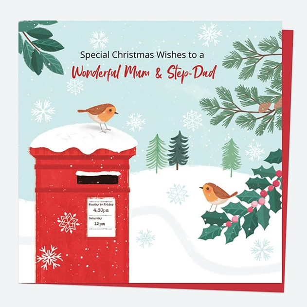 Image of Dotty About Paper Postbox Robin Snowy Mum Step-Dad Christmas Card