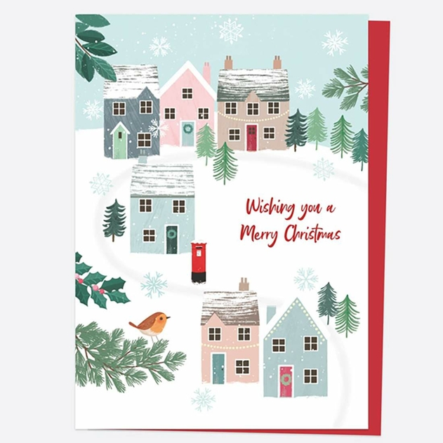 Image of Dotty About Paper Postbox Robin Town Christmas Cards Pack of 5