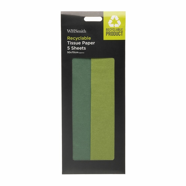 Image of WHSmith 5 Sheets Green Striped Recyclable Tissue Paper