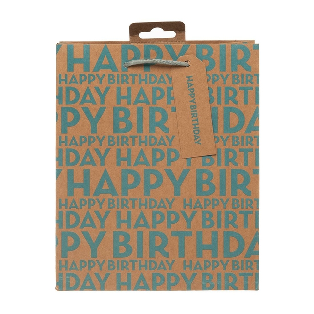 Image of WHSmith Kraft Happy Birthday Blue Script Medium Gift Bag