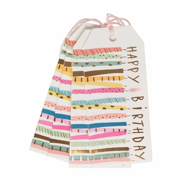 Image of WHSmith 4 Happy Birthday Candle Recyclable Gift Tags