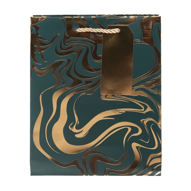 Image of WHSmith Emerald and Gold Foil Marble Medium Gift Bag