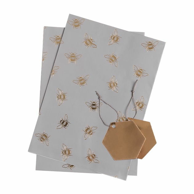 Image of WHSmith Gold Foil Bee Flat Wrap and Tags