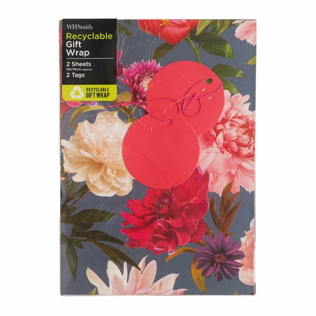 WHSmith Bold Dark Floral Flat Gift Wrap and Tags image
