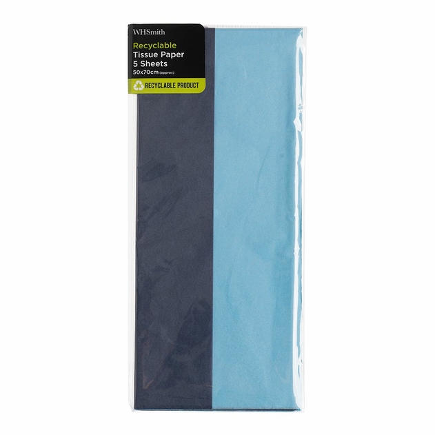 Image of WHSmith 5 Sheets Blue Striped Recyclable Tissue Paper