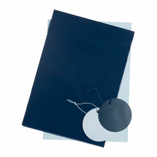 Image of WHSmith Blue Plain Twin Pack Flat Gift Wrap and Tags