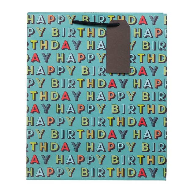 Image of WHSmith Blue Happy Birthday Script Large Gift Bag