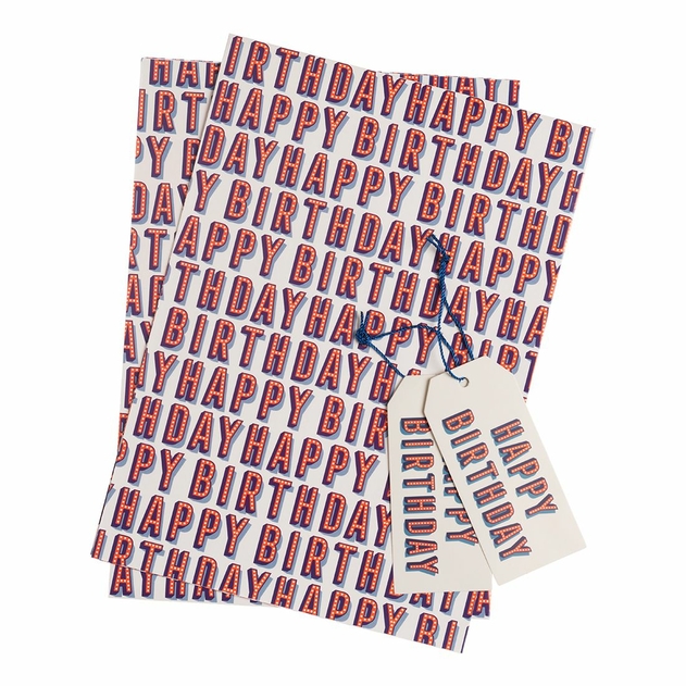 Image of WHSmith Red Happy Birthday Script Flat Wrap and Tags
