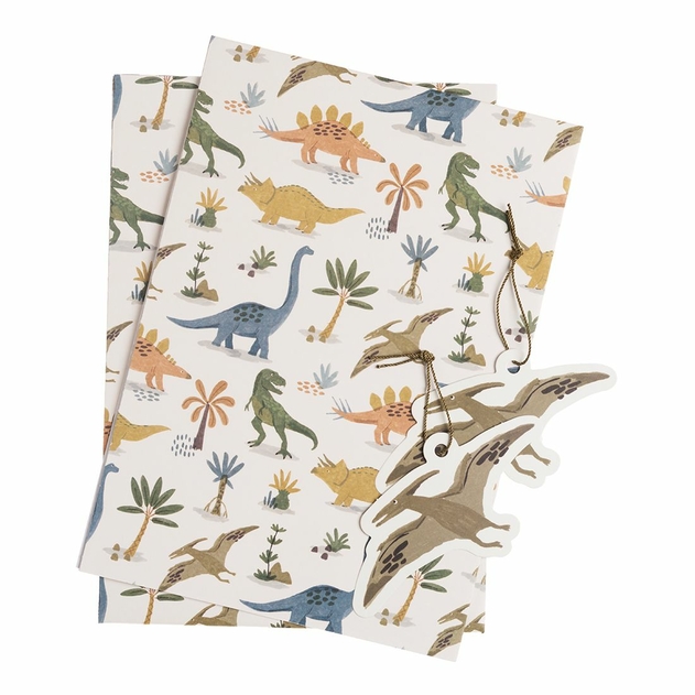 Image of WHSmith Dinosaur Flat Wrap and Tags